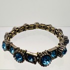 Vtg Bracelet Blue Crystal Line Art Deco Style Black Silver Tone Costume Jewelry
