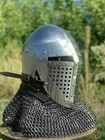 Medieval Roa Bascinet Helmet Chainmail Visor Steel Knight Larp Armor Helmet