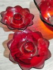 Vintage Fenton Ruby Red   Amberina Lotus Candlesticks With Bowl