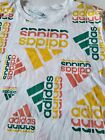 Adidas Big Boys Short Sleeve T-shirt Allover Logo Youth Sizes L Xl White- Orange
