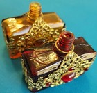 Czech Republic Bombay Glass Oil Bottle Set Filigree Red And Yellow Jewels Look  