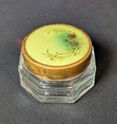 Vintage Art Deco Octagon Shaped Glass Floral Metal Top Vanity Powder Jar