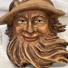 Vintage German Black Forest Carving Man Head W  Hat Hand Carved Wood Wall Art