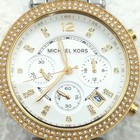 Michael Kors Parker Mk5626 Women s Two Tone Chronograph Date Crystal Watch Works