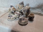 Vtg Popular Imports Miniature Iris Pattern Tea Set Purple Yellow 9 Pieces 1994
