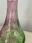 Hand Blown Art Glass Perfume Bottle Pink Green Speckled W  Blue Stopper