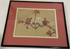 Vintage Japanese   Chinese   Art Cat Professionally Framed 1980s Signed On Silk