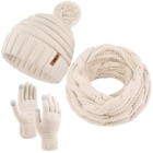  Winter Warm Knitted Scarf Beanie Hat And Gloves Set Men   Women s Soft Beige