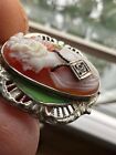 Antique Art Deco Carved Miniature Cameo Habille Old Mine Diamond 14 K Hand Paint