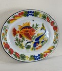 Vintage Enamelware Serving Tray Oval Mid Century Enamel Metal Koi Fish Large 18   