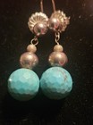 Faceted Turquoise Sterling Silver Artisan Beaded Necklace Earrings Set Vtg 