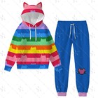 2pcs Kids Adult Gabby Dollhouse Printed Costume Set With Cat Ear Hoodie jeans