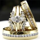 14k Gold Tone Engagement Wedding Bridal Groom Woman s   Man s Cz Ring 4pc Set 