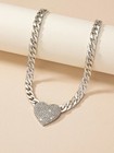 Women s Necklace Heart Pendant 18k Silver Plated Chunky Stainless Steel Chain