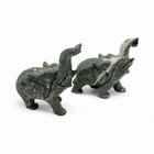 Pair Of Hand-carved Green Jade Elephant Statues Jade Stone