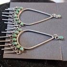 Old Zuni Sterling Silver Petit Point Turquoise Dangle Hoop Chandelier Earrings
