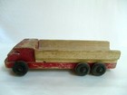 Vintage antique Toy Truck Pull Toy Wooden Red Black Wheels Some Damage 11  X 3 5