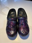 Dansko Xp 2 0 Women   s Leather Clog Floral Slip-on Black Purple Mid Heel