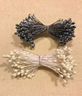 Vintage Millinery Flower Stamen 4 Bunch Lot 2 White Pearl  2 Black Pearl Y8