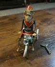Paya Reproduction Tin Wind-up Monkey Riding Tricycle Toy With Winding Key Works
