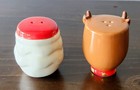 Very Rare  Vtg Ceramic Christmas Santa And Reindeer Salt   Pepper Shakers Vgc 