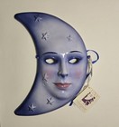 Blue Crescent Moon Face Mask Ceramic Clay Wall Art Celestial Decor