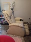 Beige Electric Massage Recliner Chair W  Wired Remote  Padded Armrests