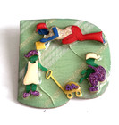 Vintage Woman Pin Designs By  Lucinda 3 Women Family On Green Background