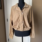 Nwt Double Take Womens S Tan Ribbed Shacket Thin Corduroy Texture Cropped Zip Up