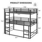 Triple Twin Bunk Bed  Heavy Duty Metal Frame  Guardrails  Ladders  Black