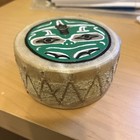 Vintage Native American Rawhide Hand Drum W  Painted Design 2 Sided  4 25    W