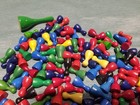 Large Lot Of Vintage Used Wooden Skittle Chess Game Pieces Multi Colored