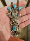 Helen Long Vintage Navajo Sterling Silver Turquoise Kachina Bolo Tie 