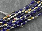 5x7mm Cobalt Marea Faceted Fire Polished Czech Glass Oval Beads - 25 Beads