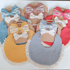New  Boutique Baby Girl Gift Set 1 Muslin Bib And 2 Bows With Lace Vintage 3 Pcs