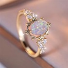 Genuine Opal Engagement Ring Sterling Gold Wedding Ring Size 8