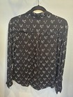 Maeve Anthropologie Black Cat Face Print Button Up Black Size 4 