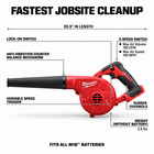 Milwaukee 0884-20 M18 18v Cordless Compact Blower 100 Cfm Tool Only New