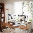 43 7  Extra Long Dual Monitor Stand Riser  Wood   Steel Monitor Stand For 2 M   