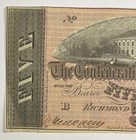 Fine Mint 1864 Confederate States America Currency  5 Dollar Note S n 17822 T-69