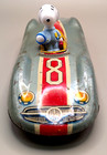 Vtg Tsujimoto Shoji Japan Tin Friction Race Car Snoopy Custom Mercedes  8 Rare