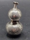 Antique Chinese Engraved Solid Silver Double Gourd Snuff Bottle   Stopper 38 8g