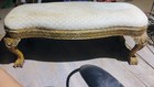 Antique Victorian Needlepoint Padded Seat Cabriolet Legs Vanity Boudoir Bench