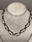 15    Rare Iraq Unique Oval Bar Panel Link Modernist 800 Silver Heavy Necklace Vtg
