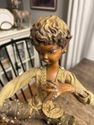 Hollywood Regency Vtg Mcm Large Italian 17    Pixie Elf Musician Teak Wood Figure