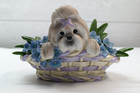 Hamilton Shih Tzu  sweet Tail Of Support  Pretty Purple Basket Dog Figurine 3 