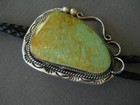 Heavy-gauge Johnson Southwestern Green Turquoise Sterling Silver Bolo Tie 3 x2 