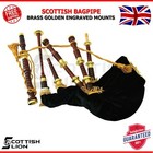 Great Highland Scottish Bagpipe Gold Engraved Mounts Bagpipes With Hard Case