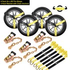 4 Pack Lasso Car Wheel Tie Down Ratchet Straps With Chain Anchors Tire Straps