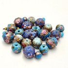 Lot Of 27 Loose Murano Venetian Wedding Cake Fiorato Blue Round Beads